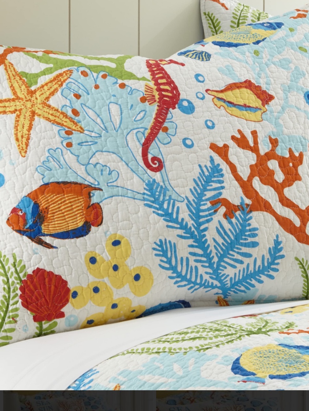 Twin with sham Levtex Coastal Quilt Set in Blue, Orange, Yellow, Green, White - Picture 2 of 3